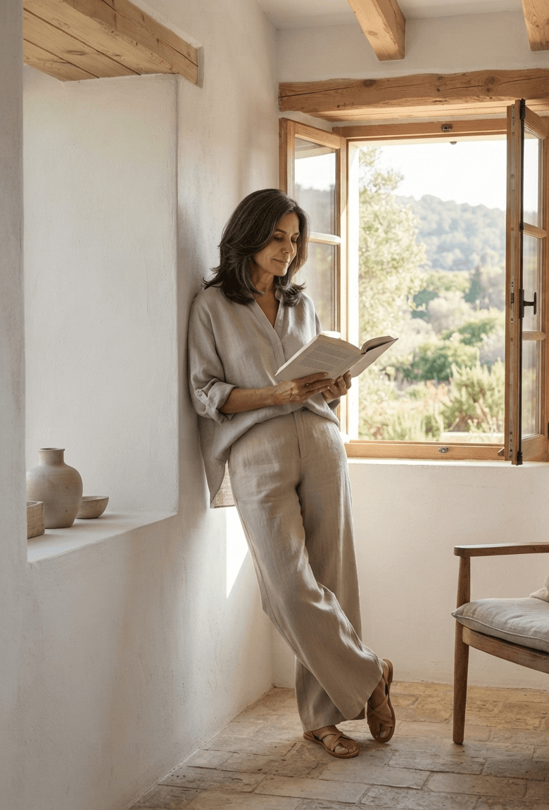 Isabel leyendo junto a la ventana, en silencio
