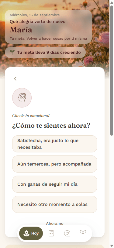 Captura real de la pantalla Check-in emocional dentro de la app