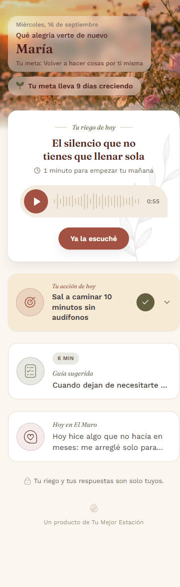Captura real de la pantalla Tu riego de hoy dentro de la app